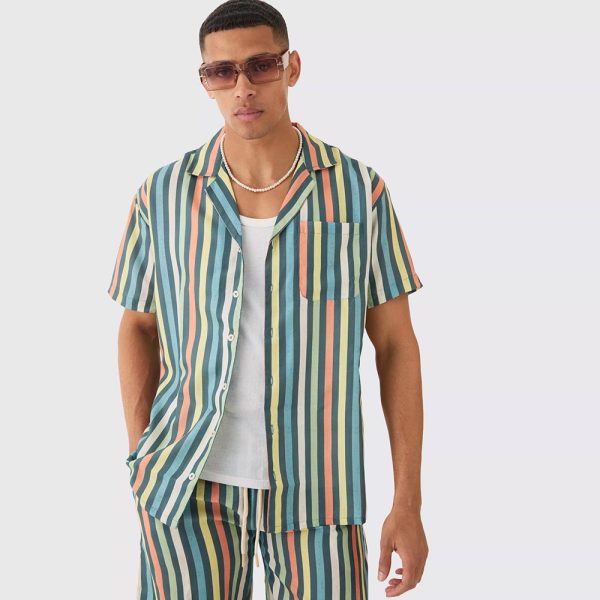 Short Sleeve Oversized Revere Stripe Shirt