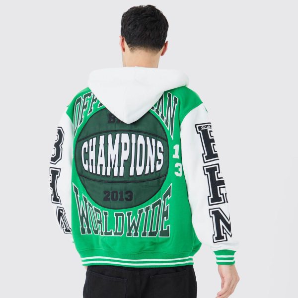 Oversized Applique Basketball Jersey Varsity Jacket - Image 2